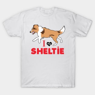 Shetland Sheepdog Sheltie Pattern Miniature Collie Dog Breed in Red T-Shirt